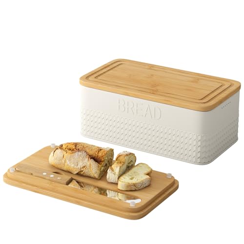 Brotbox für Küchenarbeitsplatte, großer Brotaufbewahrungsbehälter mit Bambusdeckel, Eisen Bauernhaus Brotbox für Ihr Haus, Weiß Brotbox für Küchenarbeitsplatte, großer Brotaufbewahrungsbehälter mit Bambusdeckel, Eisen Bauernhaus Brotbox für Ihr Haus, Weiß von kiplant