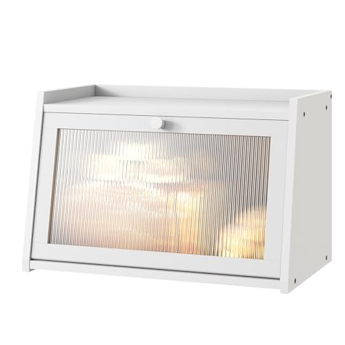 kiplant Brotbox für Küchentheke, großer Bambusbrot-Aufbewahrungsbehälter mit gewellter Acryl-Tür, Bambus-Holz-Bernhaus-Brotbox für Ihr Haus (Weiß, Mittel) von kiplant