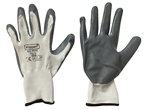 Kippen 7014 K2 Handschuhe Nylon/Nitril, weiß/grau, Größe 9, Set von 12 Stück von kippen