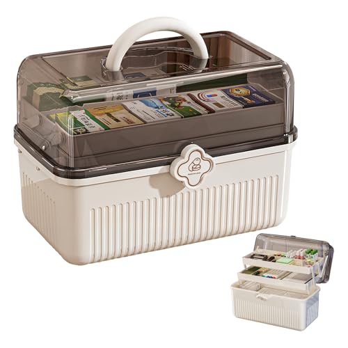 Medikamentenbox Groß – 3-Schicht Hausapotheke Box, Tragbare Medikamenten Aufbewahrung (29.5×20.5×19cm) Feuchtigkeitsgeschützt mit Tragegriff, Erste-Hilfe-Set Multifunktions-Organizer für Pillen von kiptyg