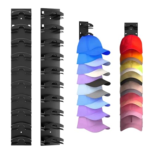 kiptyg Cap Halterung Wand 2 Stück,Selbstklebender Cap Halter, Minimalistischer Basecap Halterung Wand Platz für bis zu 20 Hüte Mützenhalter Mützen Aufbewahrung für Türschrank von kiptyg