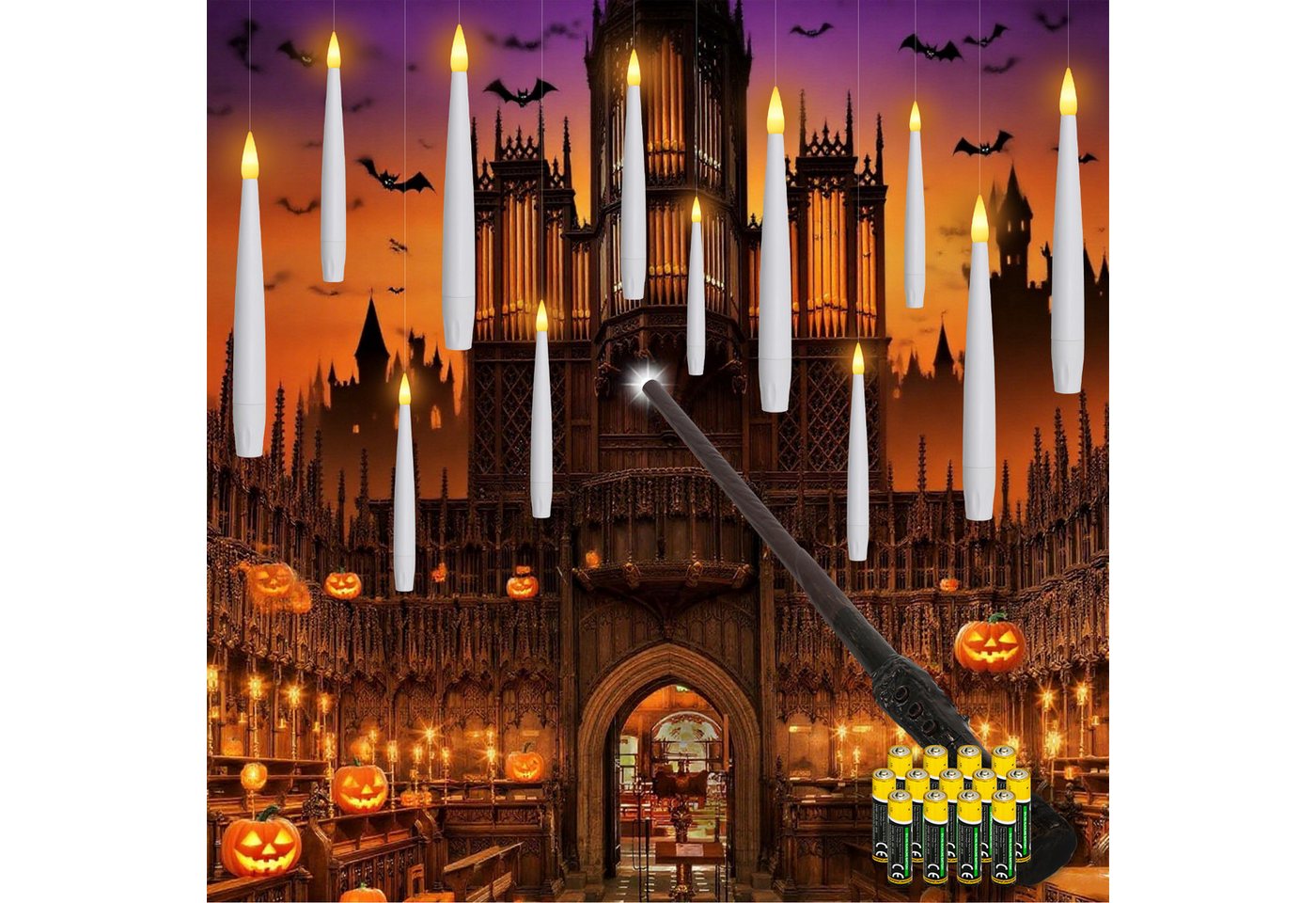 kisidus LED-Kerze 12 Stück Schwebende Kerzen mit Zauberstab Fernbedienung (Flammenlose Schwimmende LED Kerzen, Batteriebetriebene Kerze), Hängende Kegelkerze für Weihnachten Halloween Dekoration von kisidus