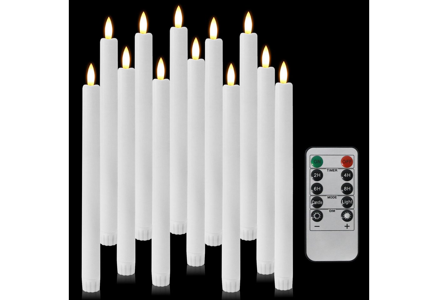 kisidus LED-Kerze LED Stabkerzen 12pcs mit Fernbedienung (Flammenlose Tafelkerzen mit Timerfunktion, Weiße Weihnachtskerzen), für Weihnachten, Heimdekoration von kisidus