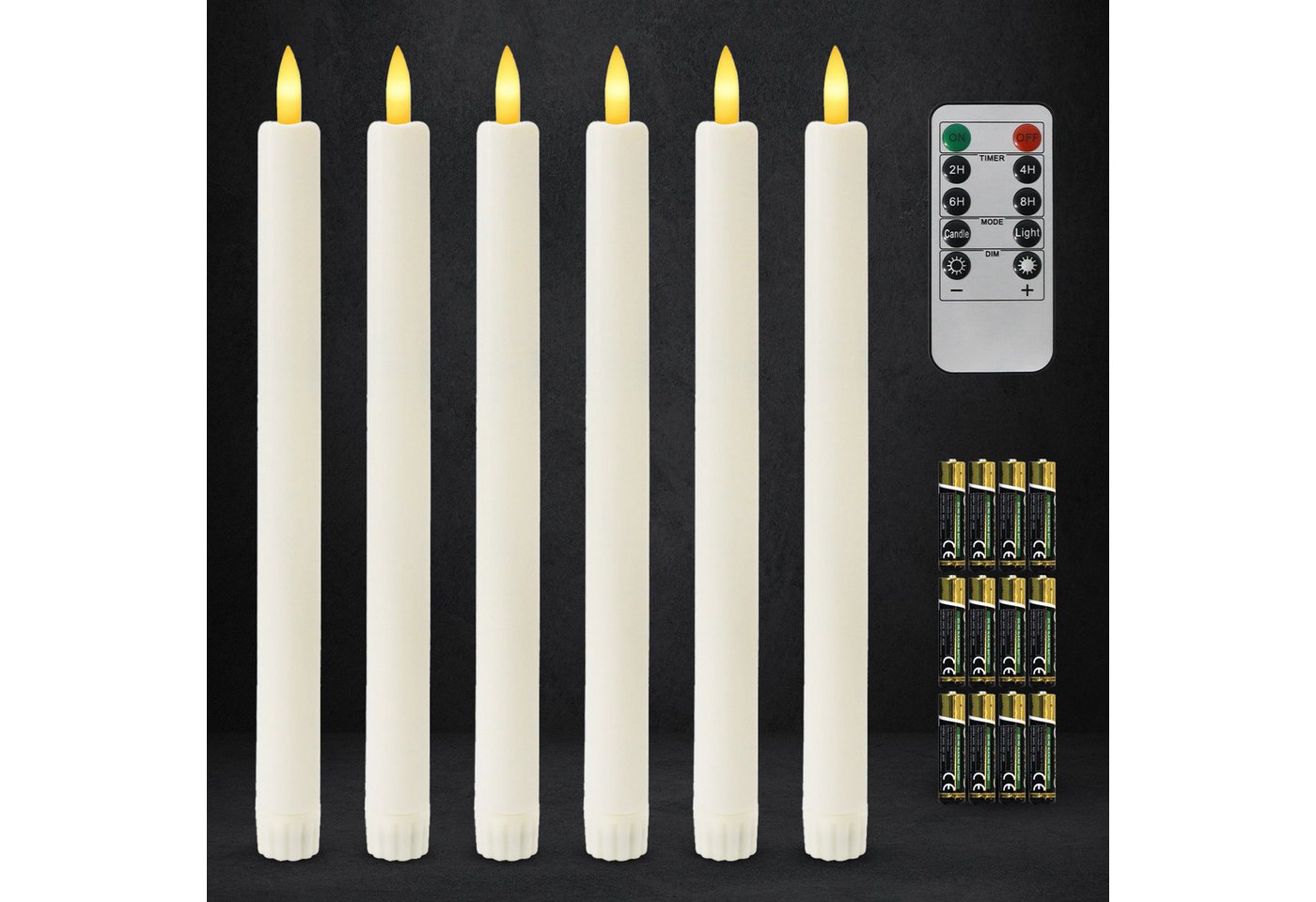kisidus LED-Kerze LED Stabkerzen 6 pcs mit Fernbedienung (Flammenlose Tafelkerzen mit Timerfunktion, Weihnachtskerzen Batteriebetrieben), für Weihnachten, Heimdekoration von kisidus