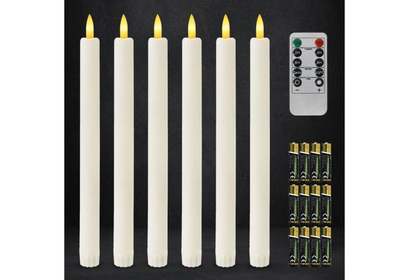kisidus LED-Kerze LED Stabkerzen 6 pcs mit Fernbedienung (Flammenlose Tafelkerzen mit Timerfunktion, Weihnachtskerze mit 12 Batterien), für Weihnachten, Heimdekoration von kisidus