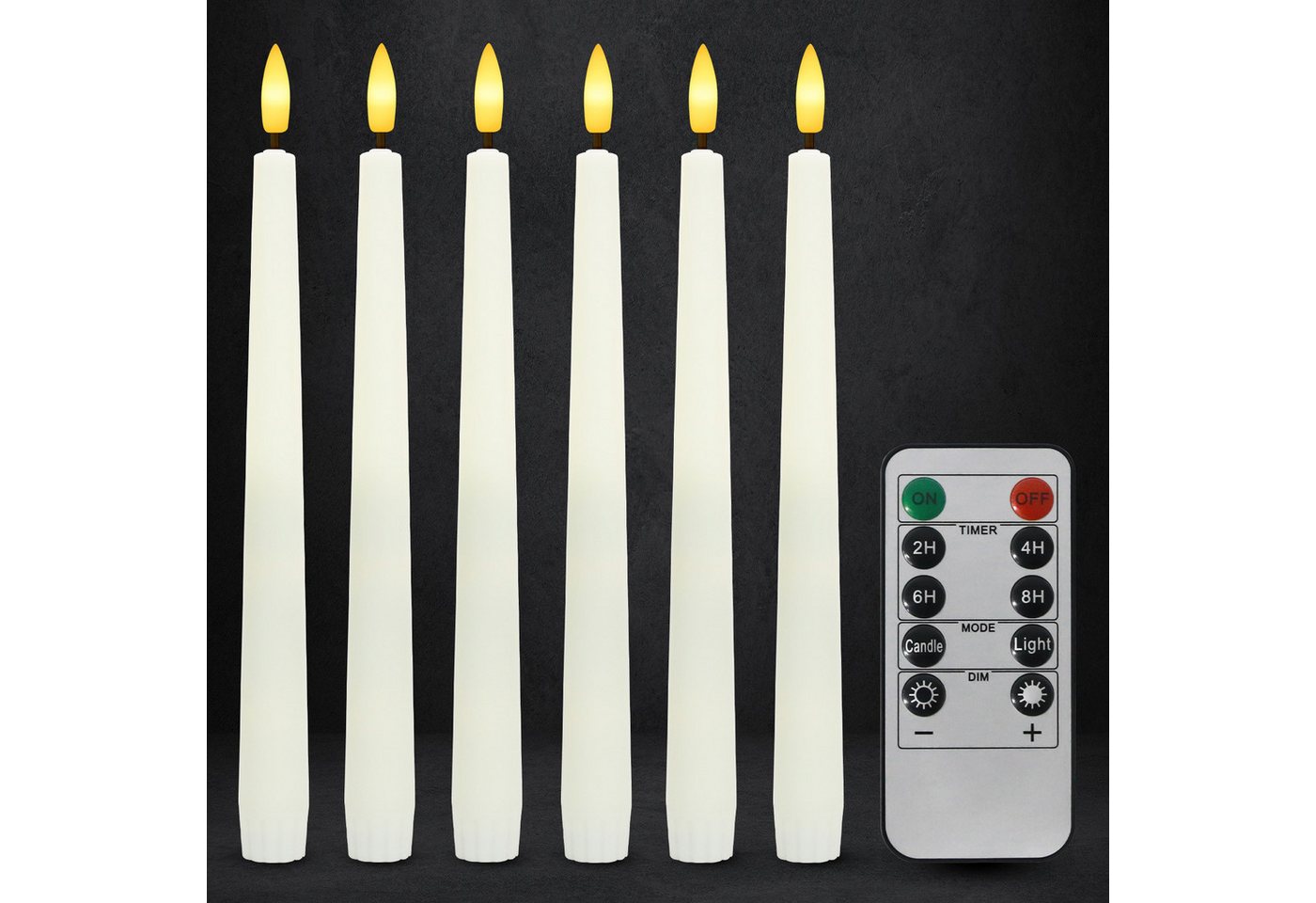 kisidus LED-Kerze LED Stabkerzen mit Fernbedienung (Flammenlose Tafelkerzen mit Timerfunktion, 6-tlg., 3D Docht), LED Kerzen Perfect für Weihnachten, Heimdekoration von kisidus