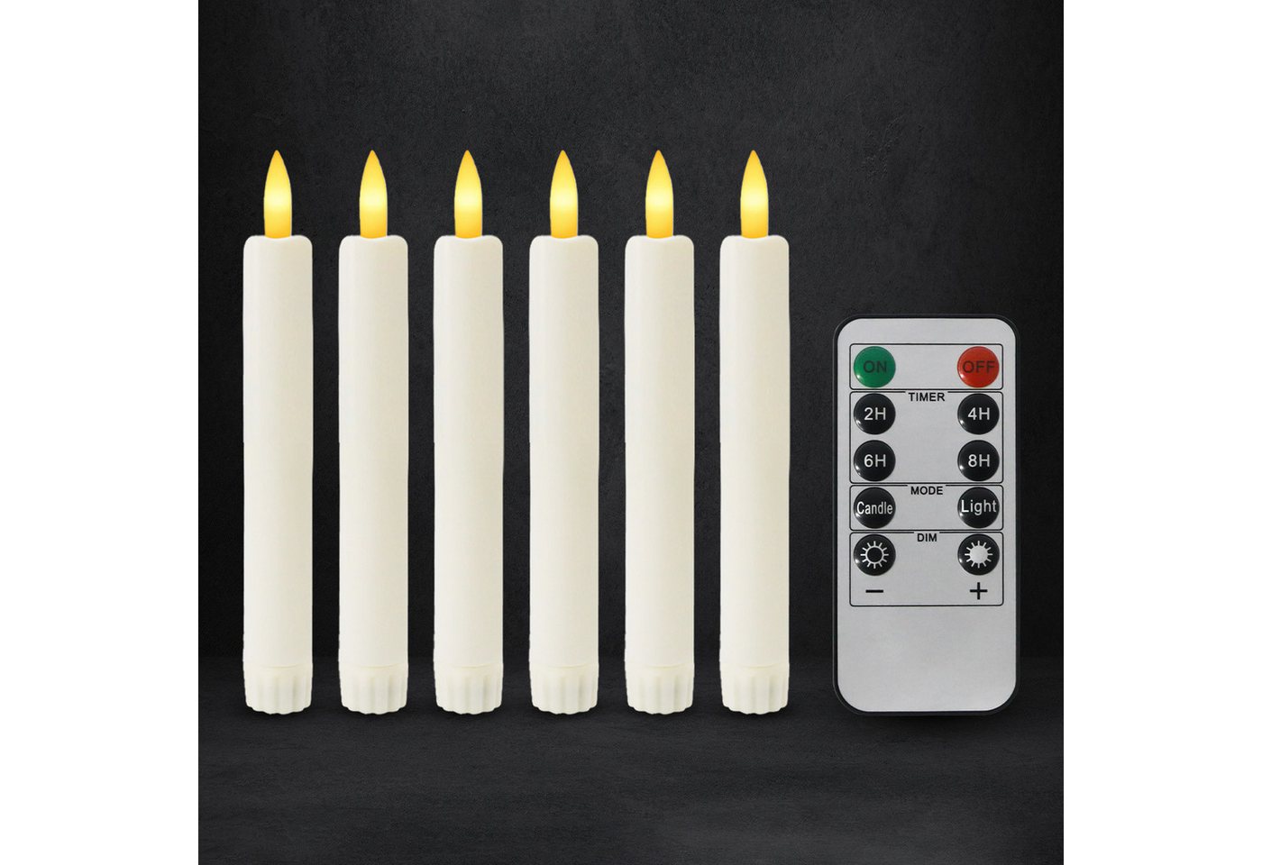 kisidus LED-Kerze LED Stabkerzen mit Fernbedienung (Flammenlose Tafelkerzen mit Timerfunktion, 6-tlg., 3D Docht), LED Kerzen Perfect für Weihnachten, Streifenmuster, Warmweiß von kisidus