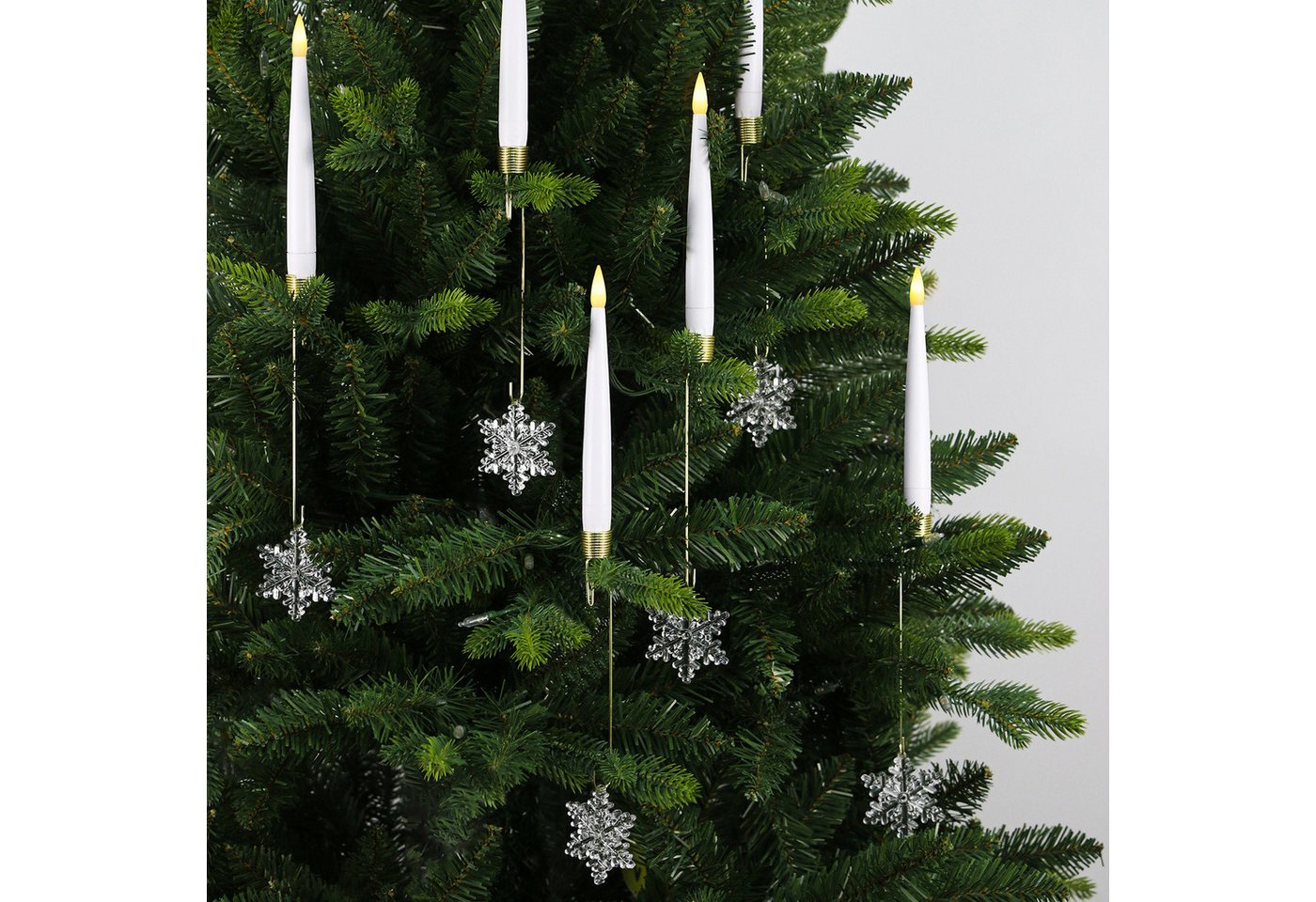 kisidus LED-Kerze LED-Stabkerzen mit Kunststoff-Schneeflockendekor, 12pcs (mit Fernbedienung, Flammenlose Tafelkerzen mit Timerfunktion), für Weihnachten, Heimdekoration von kisidus