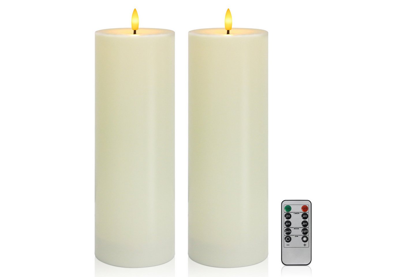 kisidus LED-Kerze Wasserdichte flammenlose LED-Kerzen aus Kunststoff (mit Fernbedienung und Timerfunktion, 2-tlg., Ø 10 cm x 30 cm Flammenlose Flackernde Säulenkerzen), Batterie Outdoor Stumpenkerzen von kisidus
