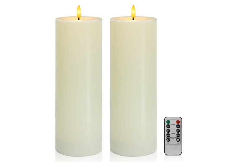 kisidus LED-Kerze Wasserdichte flammenlose LED-Kerzen aus Kunststoff (mit Fernbedienung und Timerfunktion, 2-tlg., Ø 10 cm x 30 cm Flammenlose Flackernde Säulenkerzen), Batterie Outdoor Stumpenkerzen von kisidus