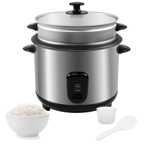kisidus Reiskocher - inkl. Dampfgarfunktion - 1,8 Liter Kapazität, Warmhaltefunktion, mit Innentopf, Deckel, Messbecher und Reislöffel, Silber von kisidus