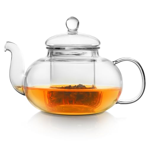 kisidus Teekanne Glas mit Herausnehmbarem Teesieb Glas, Klare Glasteekanne von Teabloom Hitzefest, Tee Kanne 600ml von kisidus