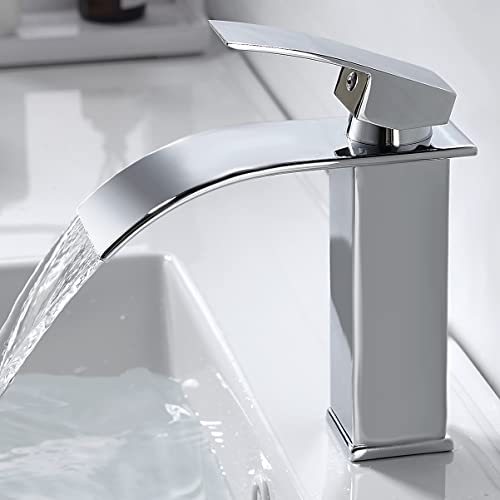 kisimixer Wasserhahn Bad Wasserfall, Waschtischarmatur für Badezimmer, Modern Einhandmischer Armatur Waschbecken aus Messing mit Auslauf Höhe 232mm, Mischbatterie Waschbecken, Verchromt von kisimixer