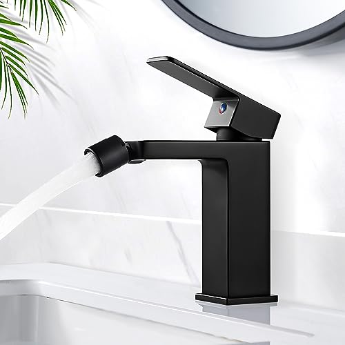 kisimixer Modern Wasserhahn Bad Schwarz, Einhebel Bidetarmatur mit Auslauf Höhe 105mm, Waschtischarmatur für Badezimmer, Eckig Armatur Waschbecken aus Messing, Bidet Wasserhahn, Kein Geräusch von kisimixer