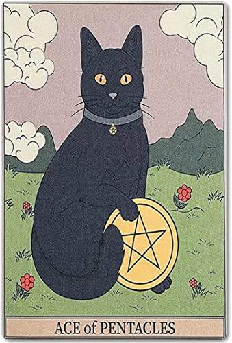 Blechschild Ace of Pentacles schwarze Katze, Tarot-Marke, Retro-Aluminium-Metall-Poster, Wanddekoration, Café, Bar, Zuhause, Wandkunst, Wandbild, Plakette, 20,3 x 30,5 cm von kisoyo