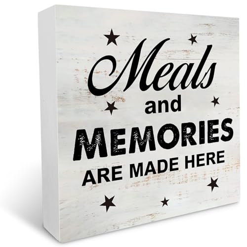 kisoyo Holzschild mit Spruch "Meals and Memories are Made Here", Schreibtischdekoration, 12,7 x 12,7 cm, Küchenzitat, Holzschild, rustikale Kunst, Heimküchendekoration von kisoyo