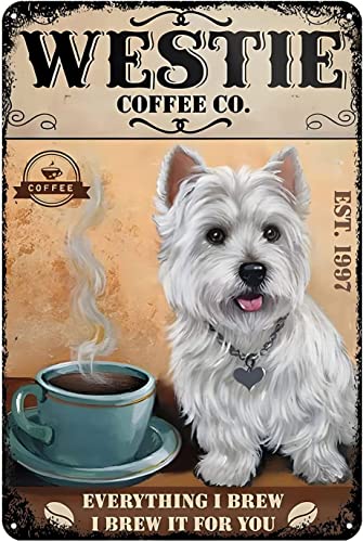 Metallschild Westie Dog Coffee Company Blechschild Vintage Home Küche Bar Cafe Club Höhle Wanddekoration Lustiger Hund Blechschild 20,3 x 30,5 cm von kisoyo