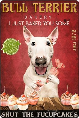 kisoyo Metall-Blechschild "Dog Making Cake", Bullterrier, Kunstposter, Eisen, Retro-Malerei, Wanddekoration, Retro-Bar, Pub, Esszimmer, Café, Zuhause, Badezimmer und Zimmer, 20,3 x 30,5 cm von kisoyo