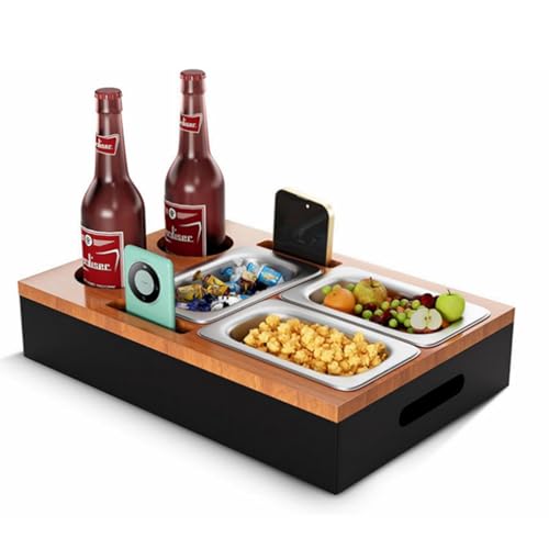 Kiss me Couch Bar Organizer - Couchbar Snackbox Couchbar Personalisierbar mit 2 Edelstahl Snackschalen Organizer und Flaschenhalter- Sofatablett (Black box yellow cover) von kiss me