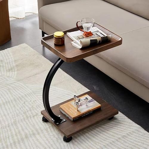 kiss me C Shaped Wooden Sofa End Table, Narrow Sofa Side Table Laptop Table Coffee Tables with Wheels and Metal Frame for Living Room, Bedroom (Brown（40cm）,Brown（40cm）) von kiss me