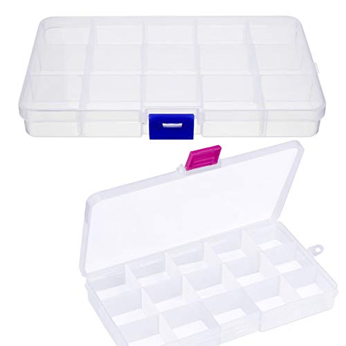 kissral 2pcs Sortimentskasten Kunststoff Klein Sortierboxen für Kleinteile Transparent Aufbewahrungsbox mit Deckle 15 Fächer Einstellbar Sortimentsbox Klein Leer für Schrauben Perlen Ohrringe von kissral