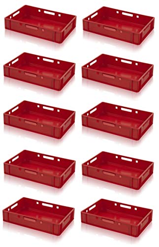 kistenkind 10x Fleischkiste E1 rot 60x40x12,5 Metzgerkiste Eurobehälter inkl. Zollstock von kistenkind