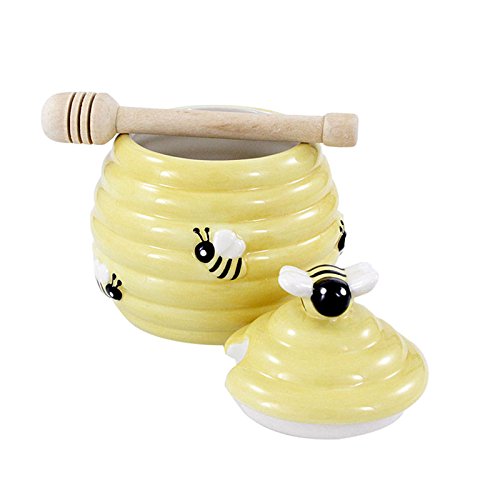 Honigtopf Bienenkorb Keramik mit Honigheber Holz von kitchenfun