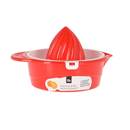 Zitronenpresse Zitruspresse Orangenpresse Limettenpresse, Kunststoff, ca. L 14 x B 12 x H7,5 cm Volumen ca. 220 ml, rot von kitchenfun