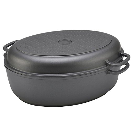 kitchenfun Gänsebräter Schlemmerbräter Induktion mit Grilldeckel ca. 8.5 l, oval, 38 cm, Alu Guss, antihaftbeschichtet von kitchenfun