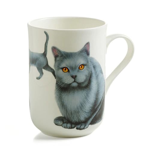 kitchenfun Kaffeebecher Henkelbecher Teebecher Porzellanecher, Motiv: Kartäuser Katze, Volumen: 300 ml, Bone China Porzellan, weiß von kitchenfun