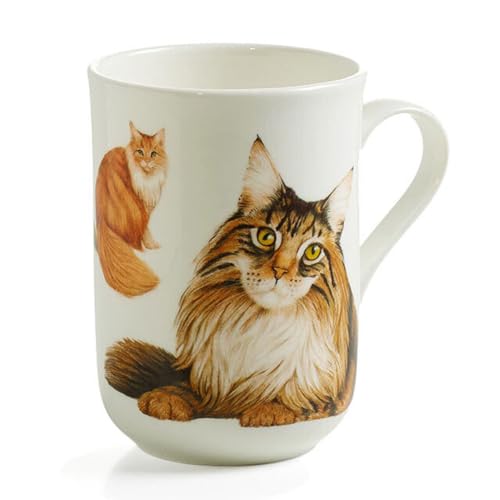 kitchenfun Kaffeebecher Henkelbecher Teebecher Porzellanecher, Motiv: Katze Maine Coon, Volumen: 300 ml, Bone China Porzellan, weiß von kitchenfun