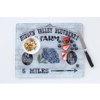 Blaubeere Farm Glas Schneidebrett, Landhaus Küche Cottage Dekor Spülmaschinenfest Made in Den Usa von kitchenniche