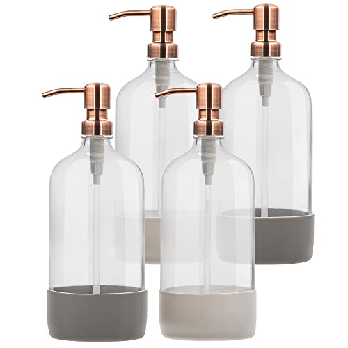 Glas-Pumpflasche, rostfrei, Edelstahl, Pumpe, Trichter und Deckel, Modernes Bauernhaus-Vintage-Glas, große Shampoo-Flaschen mit Pumpe und Wäscheseifenspender, Roségold von kitchentoolz