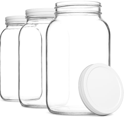 kitchentoolz Große Einmachgläser aus Glas mit luftdichtem Metalldeckel, hergestellt in den USA, Einmachglas mit breiter Öffnung, 3 Stück von kitchentoolz
