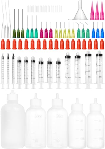 Spritze Set 1ml 3ml 5ml 10ml 20ml Luer Lock Spritze mit stumpfer Nadelspitze, 30ml 50ml 100ml Nadelflasche Applikator für DIY Handwerk, Strass, Holzbearbeitung, Farbe, Klebstoffe, Öl, Tinte, Leim von kithut