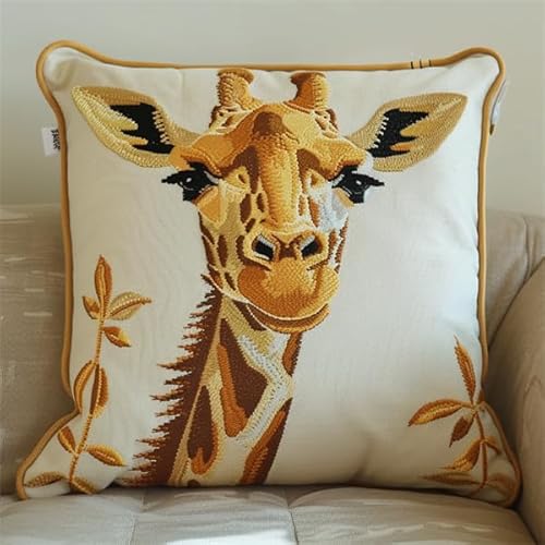 kitphoenix Latch Hook Kissen Kit Giraffe Knüpfkissen Set für Anfänger Erwachsene oder Kinder zum Selber Knüpfen, DIY Knüpfteppich Knüpfpackung, Knüpfhaken Set 43 x 43 cm von kitphoenix