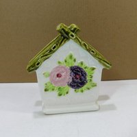 Vintage Nevco Keramik Rosa Und Lila Blumen Serviettenhalter Serviergeschirr von kitschannette