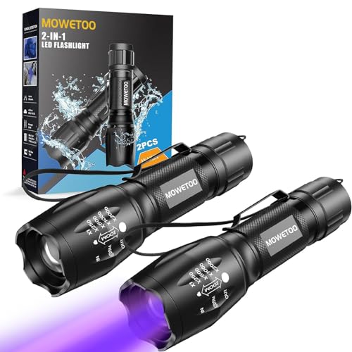 MOWETOO LED Taschenlampe, UV Taschenlampe 2 in 1, 395nm Ultraviolette Taschenlampe, Schwarzlicht Taschenlampen mit 4 Lichtmodi, 40W, Detektor für Unechte Banknoten, Urin von Haustiere von MOWETOO