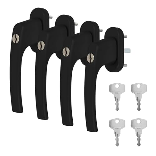 4 x Alu Fenstergriff in Schwarz RAL 9005 abschließbar - Stiftlänge 45mm 4 x Alu Fenstergriff in Schwarz RAL 9005 abschließbar - Stiftlänge 45mm von kj-vertrieb