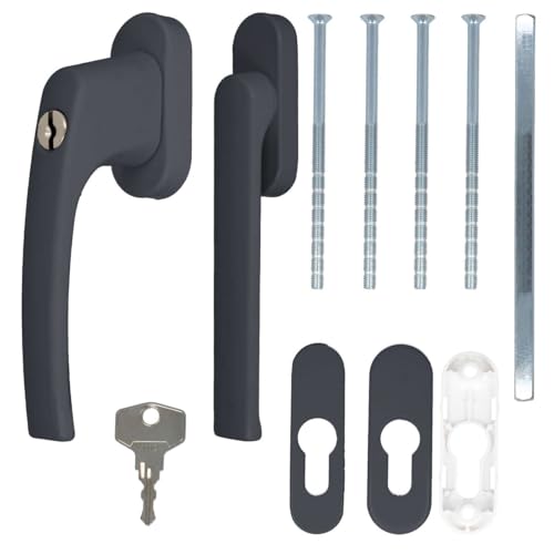 Alu Terrassentürgriff Balcony mit Flachgriff - abschließbar, Farbe:Grau RAL 7016 von kj-vertrieb