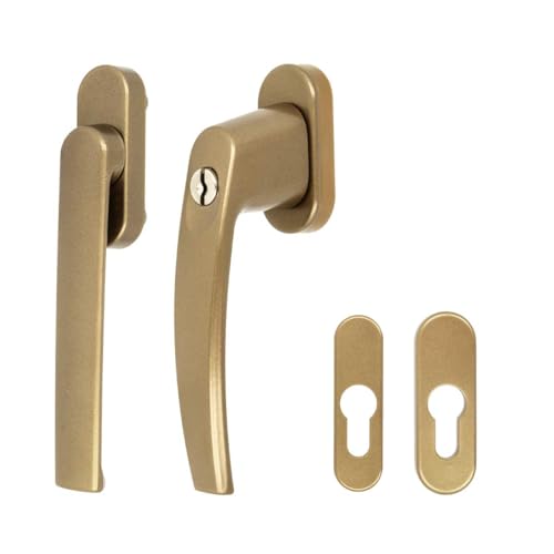 Alu Terrassentürgriff Paar mit Rosetten - Flachgriff für Rollladen - abschließbar, Farbe:Gold F4 Alu Terrassentürgriff Paar mit Rosetten - Flachgriff für Rollladen - abschließbar, Farbe:Gold F4 von kj-vertrieb