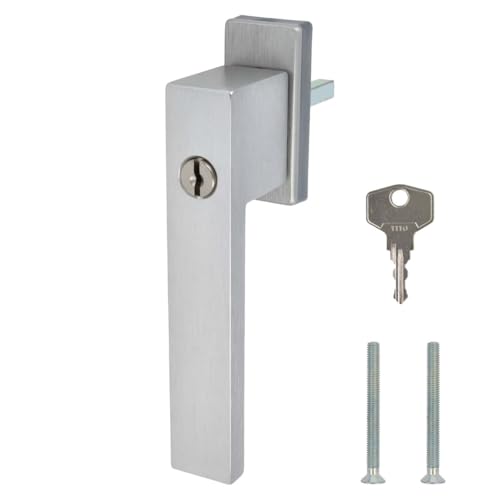 Design Aluminium Fenstergriff Dublin abschließbar - gebürstet, Farbe:Silber F1, Stiftlänge:35mm von kj-vertrieb
