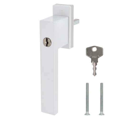Design Aluminium Fenstergriff Dublin abschließbar - pulverbeschichtet, Farbe:Weiß RAL 9016 (matt), Stiftlänge:35mm von kj-vertrieb