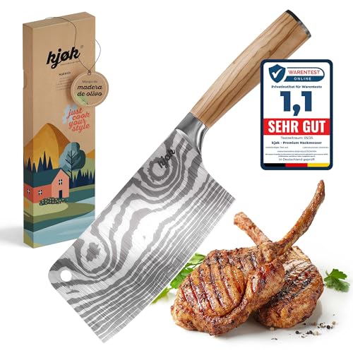kjøk Premium Hackmesser scharfe Stahlklinge 17cm 7cr Härte 58±2 HRC Küchenmesser mit ergonomischem Olivenholzgriff für Gemüse Rippchen Hähnchen Fleisch chinesisches Kochmesser Fleischbeil Hackebeil kjøk Premium Hackmesser scharfe Stahlklinge 17cm 7cr Härte 58±2 HRC Küchenmesser mit ergonomischem Olivenholzgriff für Gemüse Rippchen Hähnchen Fleisch chinesisches Kochmesser Fleischbeil Hackebeil von kjøk