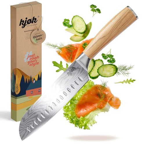 kjøk Premium Santoku Messer 7cr Stahlklinge 17cm Härte 58±2 HRC mit Olivenholzgriff - japanisches Küchenmesser für Fleisch, Fisch & Gemüse Profi Santokumesser Kochmesser extra scharf Küchenmesser kjøk Premium Santoku Messer 7cr Stahlklinge 17cm Härte 58±2 HRC mit Olivenholzgriff - japanisches Küchenmesser für Fleisch, Fisch & Gemüse Profi Santokumesser Kochmesser extra scharf Küchenmesser von kjøk