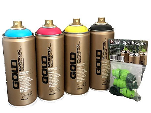 Montana Gold Sprühdosen Set CMYK Farben 4x400ml + Ersatzsprühköpfe von Montana