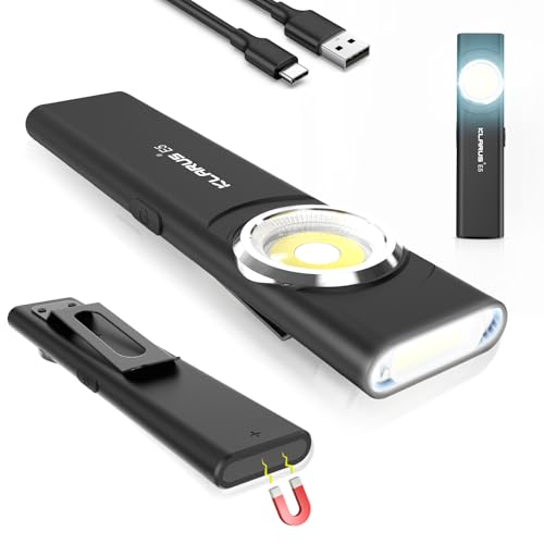 klarus E5 USB C Wiederaufladbare Klein Taschenlampe,COB-Arbeitsleuchte, 600 Lumen, flache Mini Taschenlampe mit Magnetfuß und Schnallenclip. Geeignet für Wartung, Camping, Wandern, Notfall usw von klarus