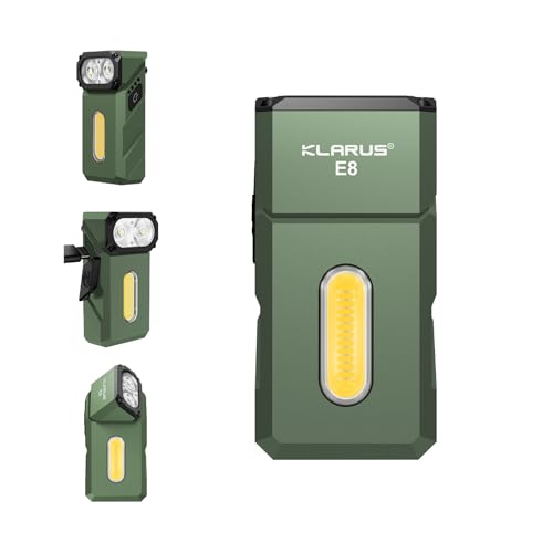 klarus E8 EDC Wiederaufladbare Taschenlampe, 1000 Lumen helles Dreifach-Lichtsystem, 180° schwenkbarer Kopf, kompaktes Ganzmetall-Design mit Magnet und Taschenclip, IPX6 wasserdichte Arbeitsleuchte von klarus