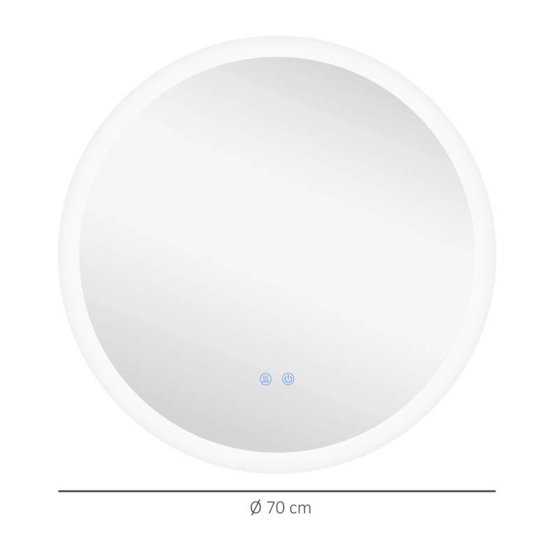 Kleankin Badspiegel mit Beleuchtung Ø70 cm IP44 mit Anti-Beschlag von kleankin