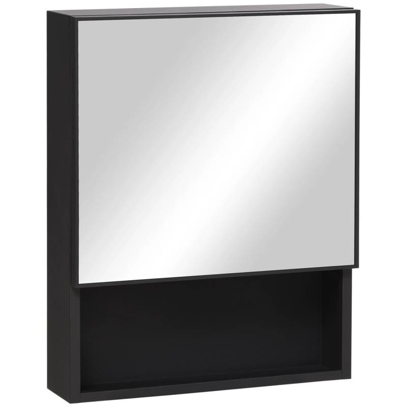 Kleankin Spiegelschrank mit 2 Innenböden Glas Schwarz 46 x 13,5 x 58 cm von kleankin